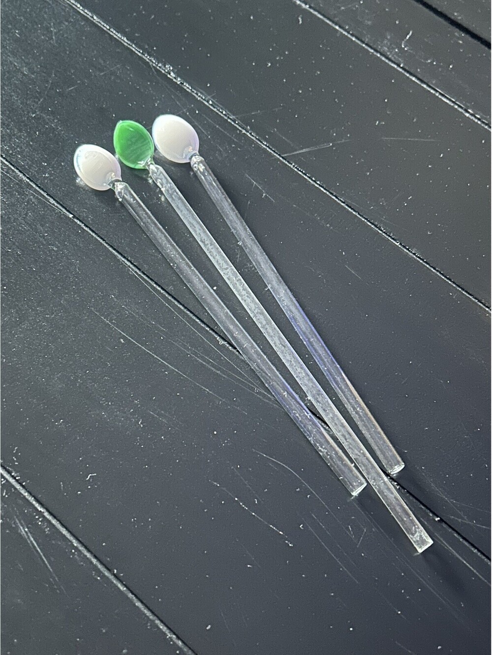 Vintage Set of 3 Hand Blown Glass Sipper Straws/Swizzle Sticks Barware 1950’s